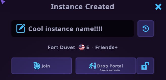 The VRChat instance creation menu in game that has a new text field for the instance name