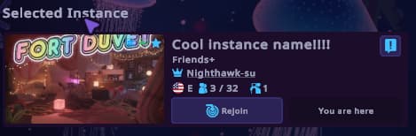 The VRChat instance menu where you can join the instance with text to show the name